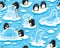 Seamless pattern with cartoon penguins create ice sculptures