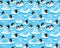 Seamless pattern with cartoon penguins create ice sculptures