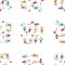 Seamless pattern of cartoon playful kids with kites and air balls