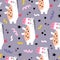 Seamless pattern with cartoon ponies, decor elements on a neutral background. Colorful magic vector for kids, flat style. Handmade