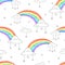 Seamless pattern with cartoon rainbows and clouds