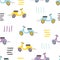 Seamless pattern with cartoon scooter.