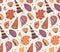 Seamless pattern with cartoon seashells with sand and doodle ornament in beige tone. Flat texture with ocean inhabitants with boho