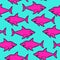 Seamless pattern with cartoon sharks. Urban colorful teenage creative background.