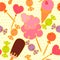 Seamless pattern with cartoon sweets. Bright colors.