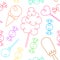 Seamless pattern with cartoon sweets. Bright colors.