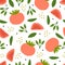 Seamless pattern with cartoon tomato, leaves. colorful vector. hand drawing, flat style.