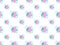 Seamless pattern of cartoon Zebrasoma fishes with ruddy cheeks and smiles and bubbles on a white background. For printing on baby