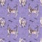 Seamless pattern with cats, boxes and candy wrapper, hand-drawn background watercolor illustration.