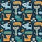 Seamless pattern with cats, cloud, hello and meow