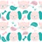 Seamless pattern of cats and dogs drawn by hand. Doodle style. Paw marks, bone and phrases