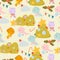 Seamless Pattern with Cats dropped the Christmas Tree