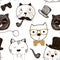 Seamless pattern with cats faces. Doodle funny cats background. Vector Illustration