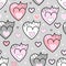 Seamless pattern. Cats hearts on a grey background. Vector