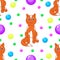 Seamless pattern. Cats and multi-colored balls.