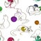 Seamless pattern with cats playing ball of yarn