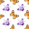 Seamless pattern with cattleya flowers and butterflies.