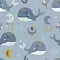 Seamless pattern with celestial whale and moon