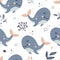 Seamless pattern with celestial whales.