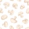 Seamless pattern with champignon slices on white background. Endless repeatable texture with mushrooms. Hand-drawn