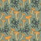 Seamless pattern with chanterelle mushrooms and blueberry bushes