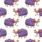 Seamless pattern with the character a hedgehog with horns of a deer and candies. Vector illustration