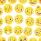 Seamless pattern with cheerful happy smileys for textiles interior or book design and funny character website yellow