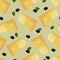 Seamless pattern. Cheese and olives of different maturity. Decor element for kitchen items