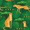 Seamless pattern with cheetahs, leopards in the jungle. Repeated exotic wild cats in the background of the savannah