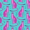 Seamless pattern with cheetahs, leopards. Repeated exotic wild pink cats on a turquoise background. Vector illustration