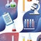 Seamless pattern of chemistry laboratory cartoon design equipment advertising flyer design flat vector illustration