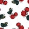 Seamless pattern with cherries line art illustration