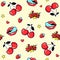 Seamless pattern with cherries and lips in pop art style.