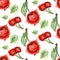 Seamless pattern of cherries painted in watercolor on white background. Hand drawn berriess.