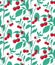 Seamless pattern with cherry tomatoes on the bushes on a white background. Vector natural flat texture. Gardening and horticulture