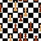 Seamless pattern with chess wooden figures.Brown and white pieces on chessboard. Vector