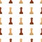 Seamless pattern with chess wooden figures.Brown and white pieces. Vector. Pawn.