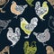 Seamless pattern with and chicken. Poultry. Farming. Livestock raising. Hand drawn.