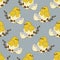 Seamless pattern with chickens in the egg shell and a sprig of willow