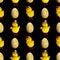 seamless pattern. chickens with eggs isolated on a black background