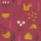 Seamless pattern with chickens and flowers