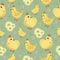 Seamless pattern with chicks and sunflowers