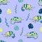 Seamless pattern, childish animals chameleon illustration. Cute green color chameleon. Kawaii cartoon character. Baby