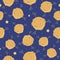 Seamless pattern or childish wallpaper with the planet and baobabs as the plot of the fairy tale little prince, flat vector