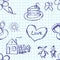 Seamless pattern of childlike drawing of a pen in