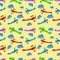 Seamless pattern from children colored retro planes