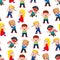 Seamless pattern with children posing like the super heroes