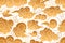 Seamless pattern of Chinese cloudy sky with curly golden clouds and curves. Repeatable Japanese texture for printing