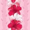 Seamless pattern with Chinese Hibiscus flower in red and in white on the pink background with stripes