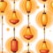 Seamless pattern. Chinese lanterns in different shape. Flat vector illustration on white background. Red and orange classic Asian